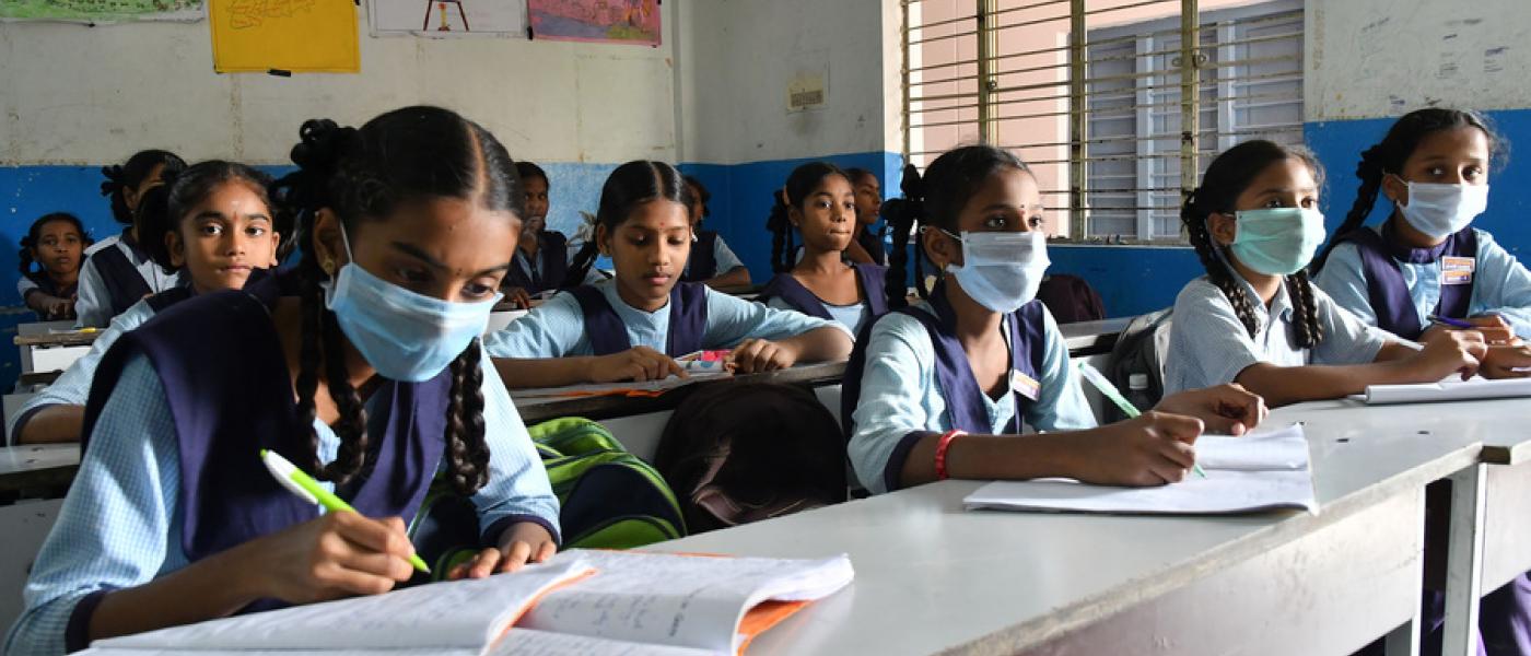 School students learning in the education system